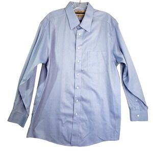 Roundtree & Yorke Fitted Shirt Mens 16.5 33 Blue 80s Non-Iron Twill‎ Cotton Work